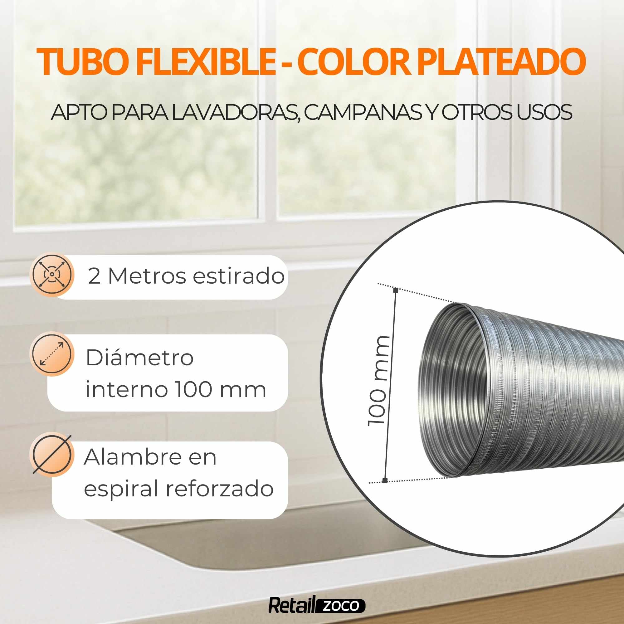 Tubo flexible aluminio 10 cm diametro x 200 cm largo - imagen 4