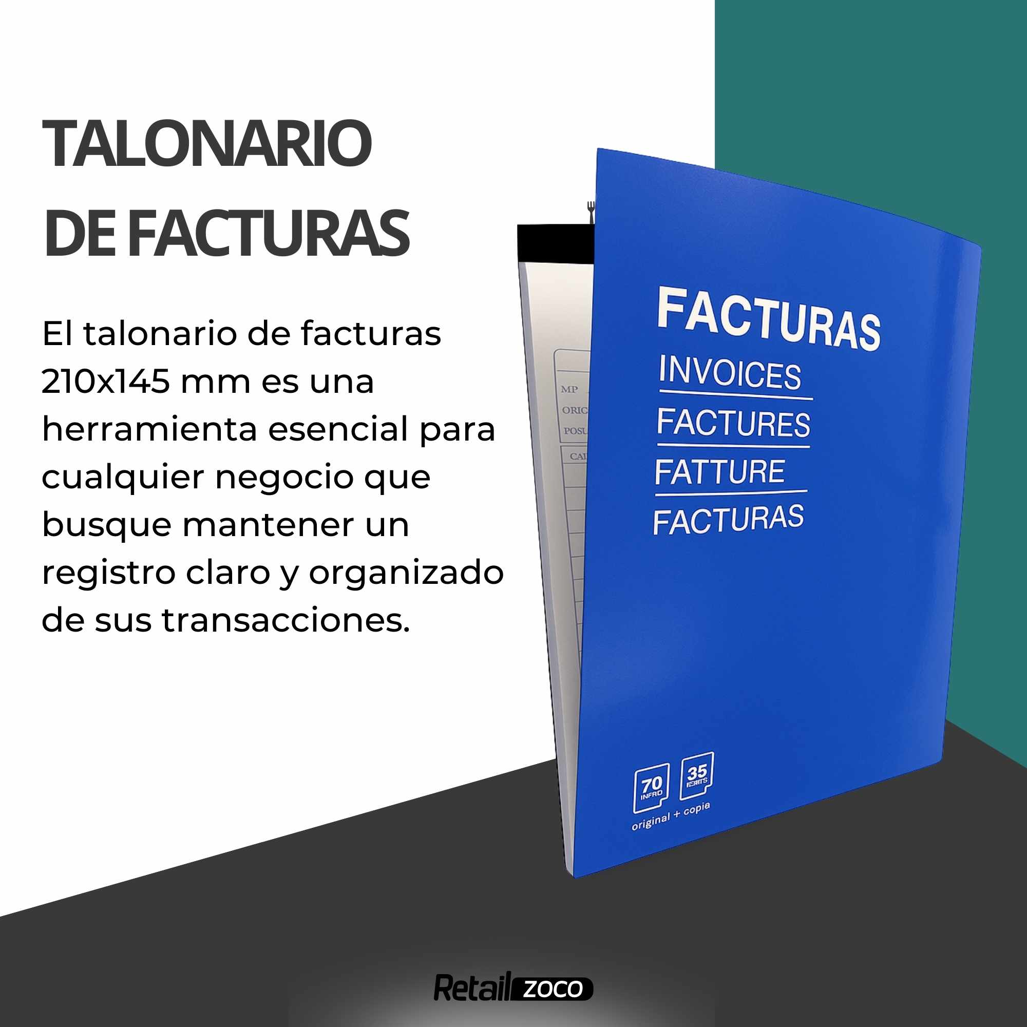 Talonario facturas 210x145 mm 70 hojas doble copia - imagen 2