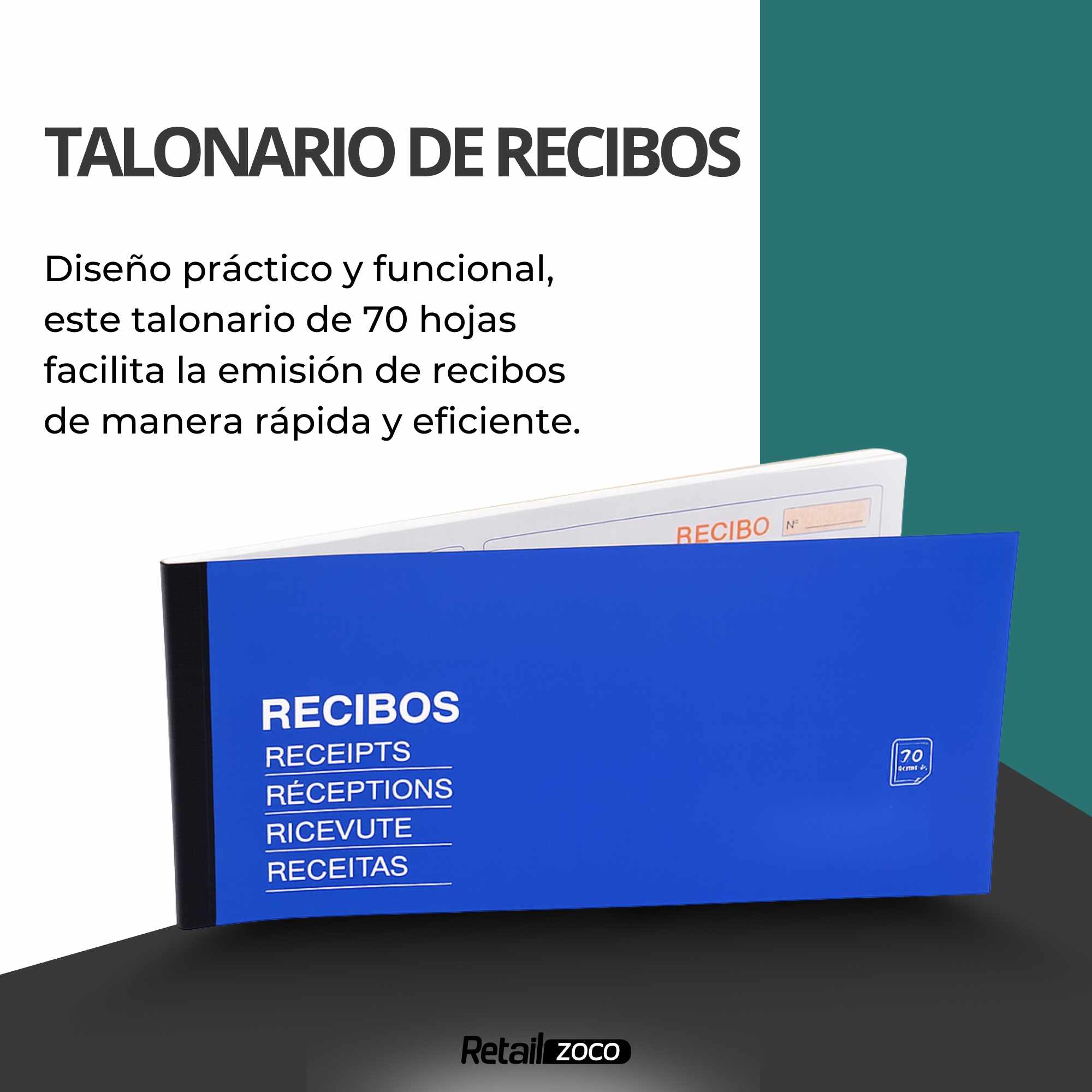 Talonario recibos 100x210 mm 70 hojas doble copia - imagen 2