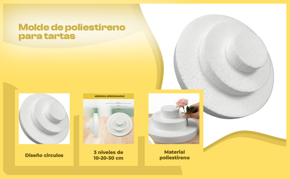 Banner - Molde de poliestireno circular 3 niveles para tartas