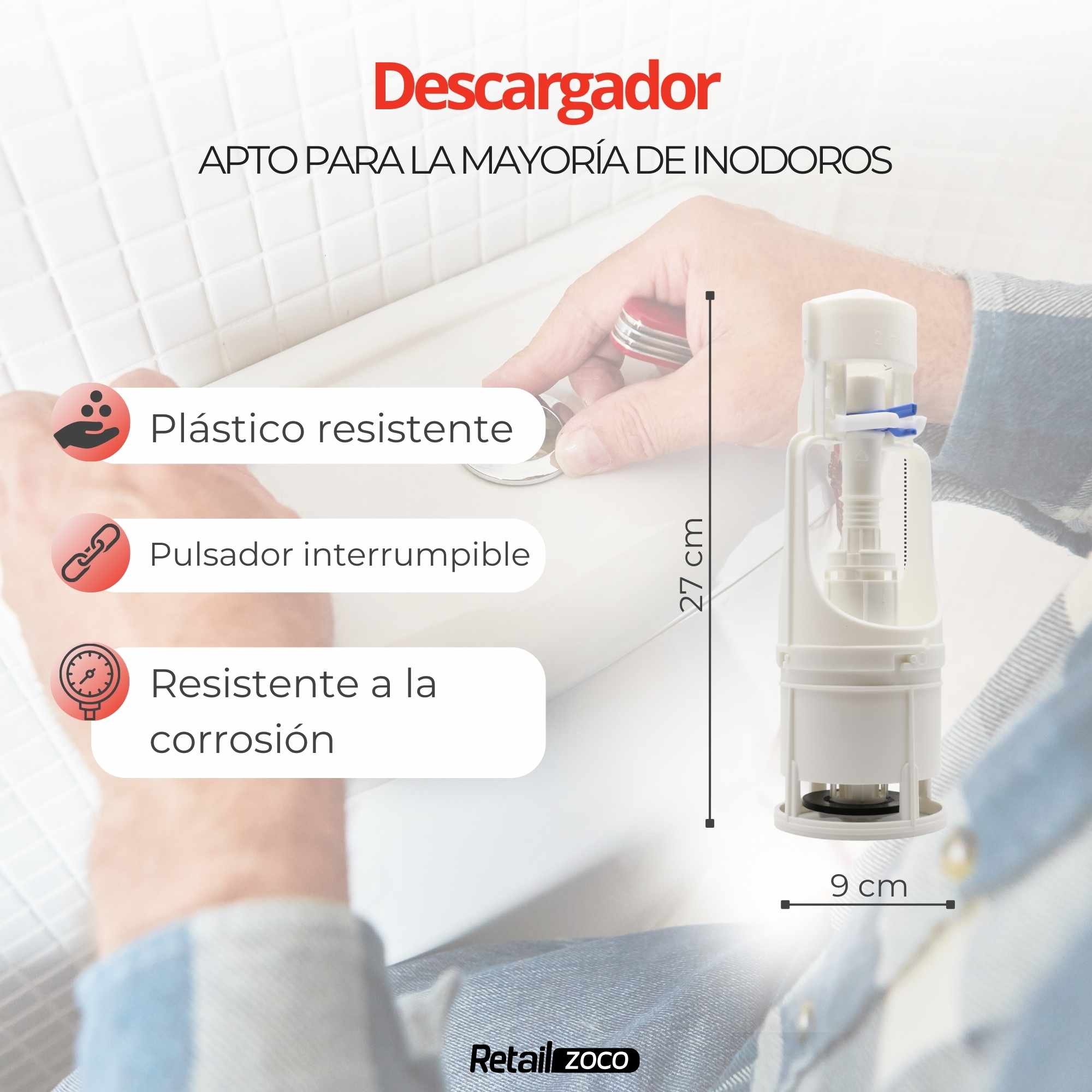 Descargador de WC con pulsador interrumpible universal - imagen 4