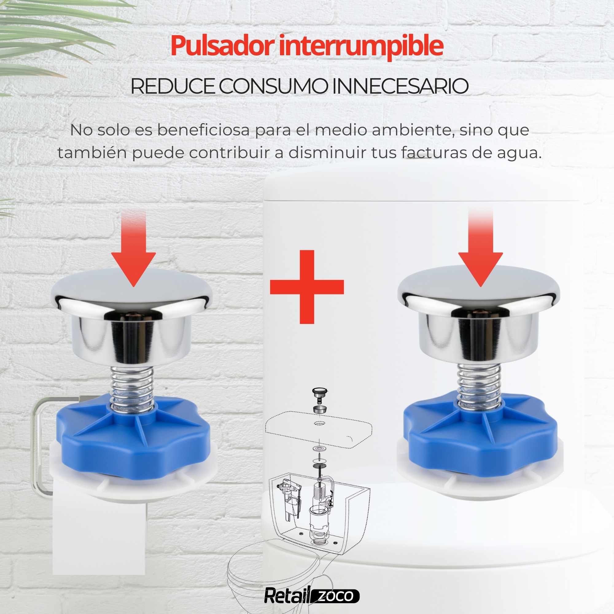 Descargador de WC con pulsador interrumpible universal - imagen 6