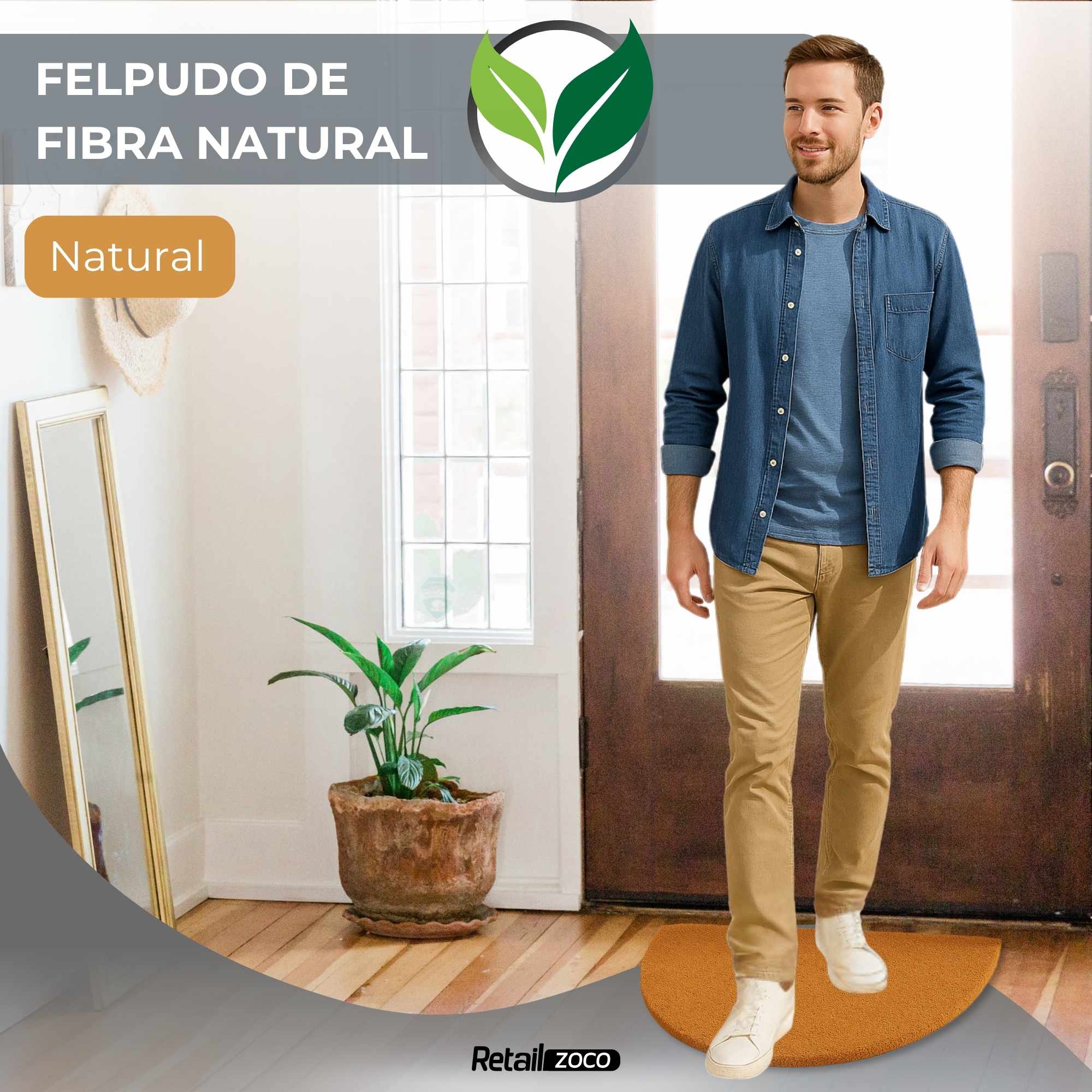 Felpudo de coco semicircular natural 40 x 60 cm - imagen 2