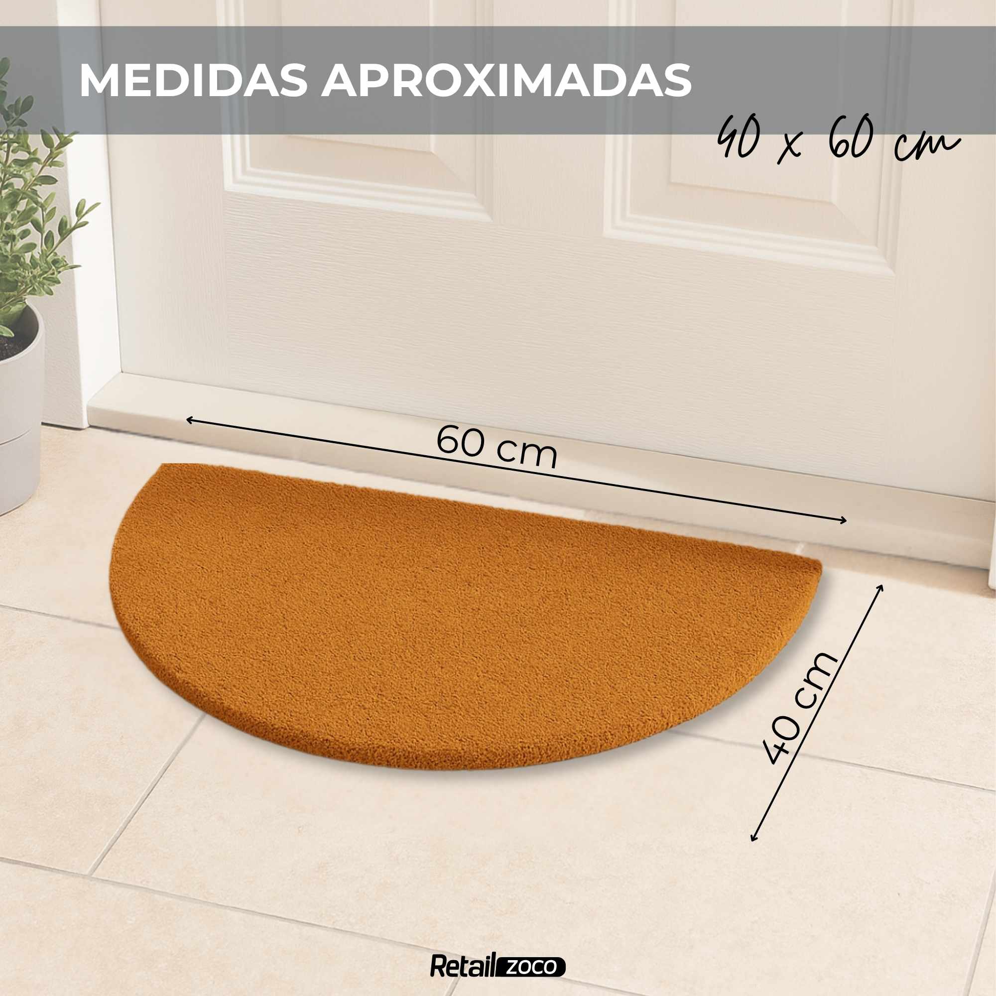 Felpudo de coco semicircular natural 40 x 60 cm - imagen 3