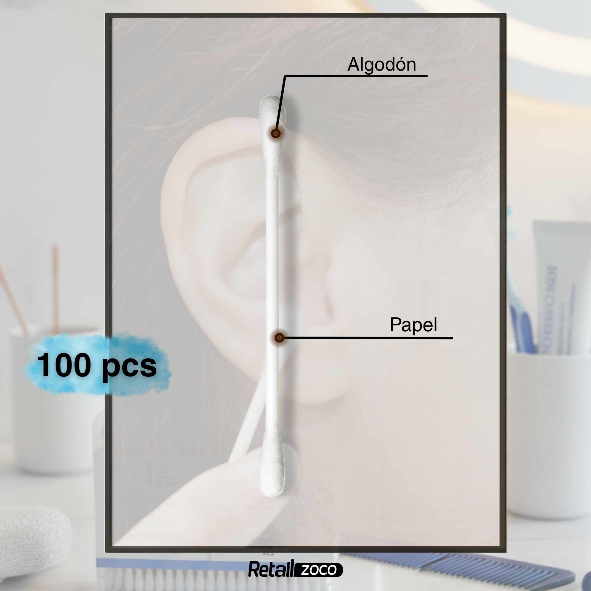 Bastoncillos para los oidos algodón 100 unidades - imagen 4