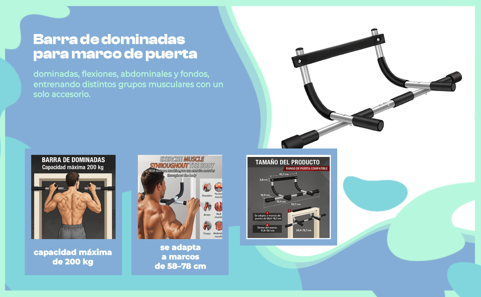 Banner - Barra de dominadas para marco de puerta Multifuncional