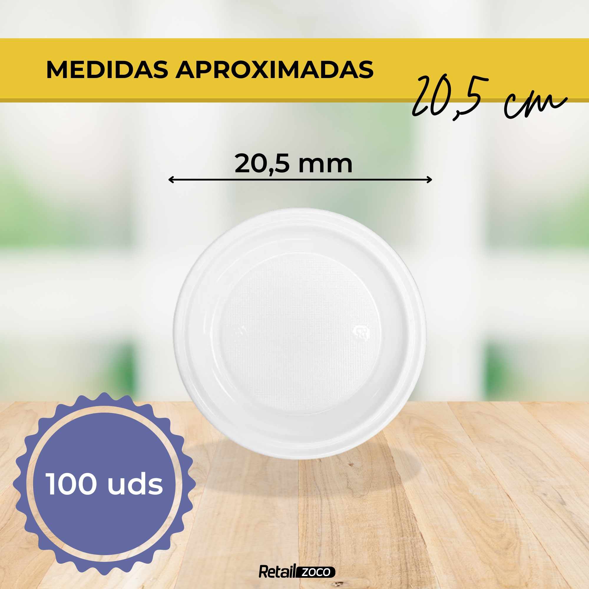 Platos llanos de plástico blancos reutilizables 20.5 cm 100 unidades - imagen 3