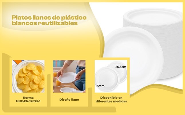 Banner - Platos llanos de plástico blancos reutilizables 20.5 cm 100 unidades