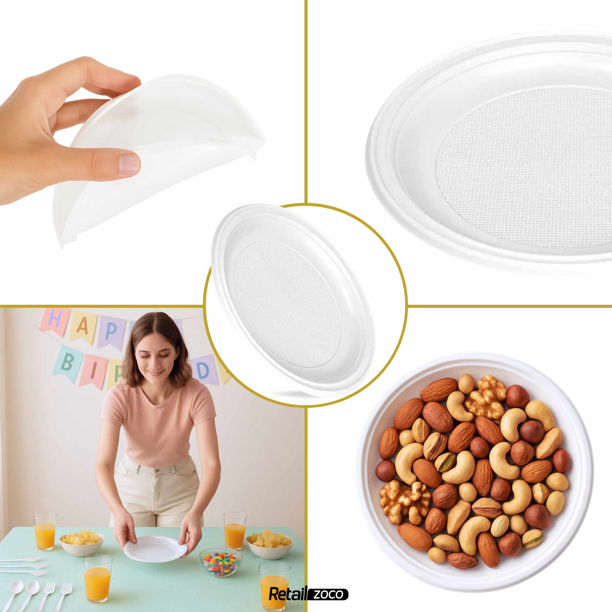 Platos llanos de plástico blancos reutilizables 22 cm 100 unidades - imagen 4
