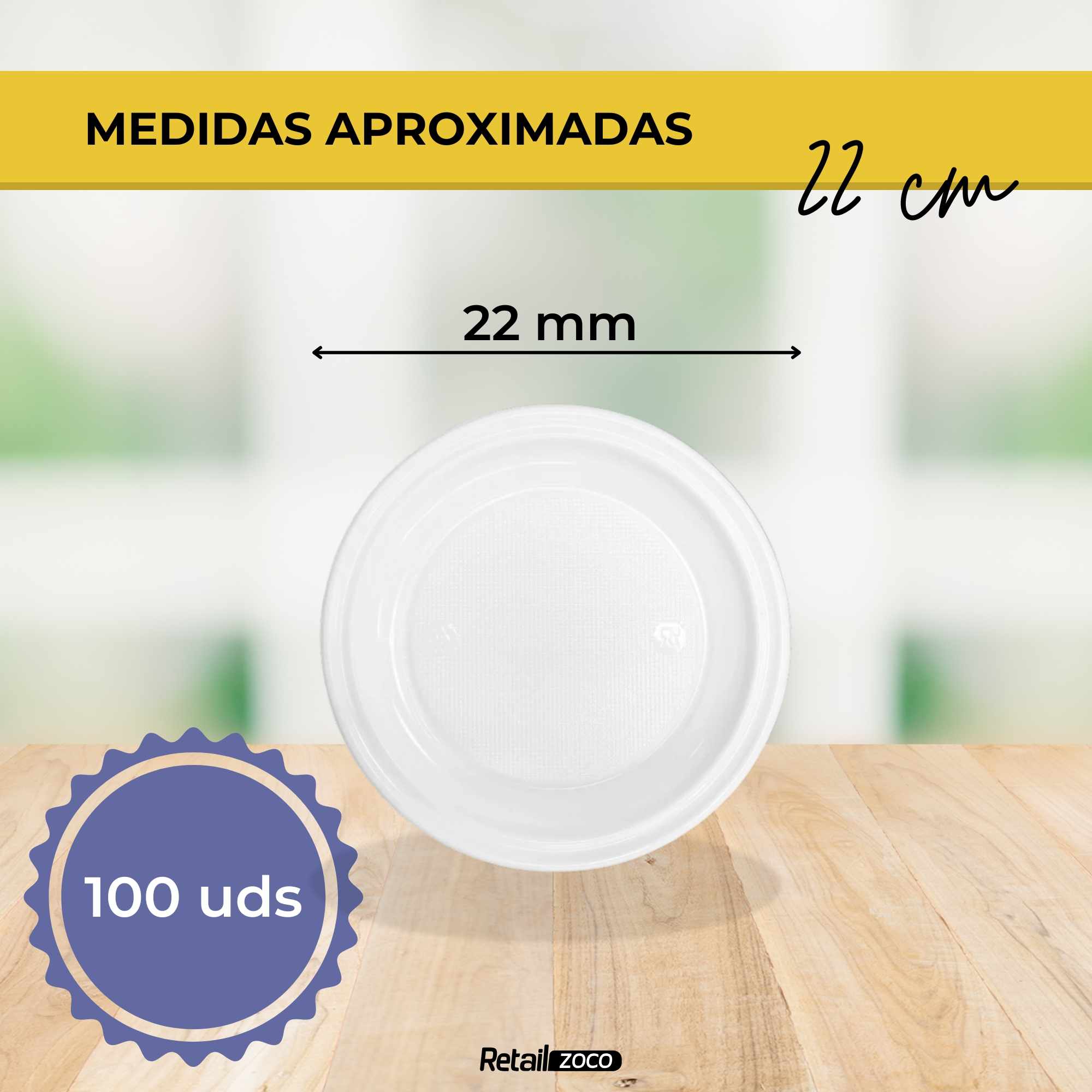 Platos llanos de plástico blancos reutilizables 22 cm 100 unidades - imagen 6