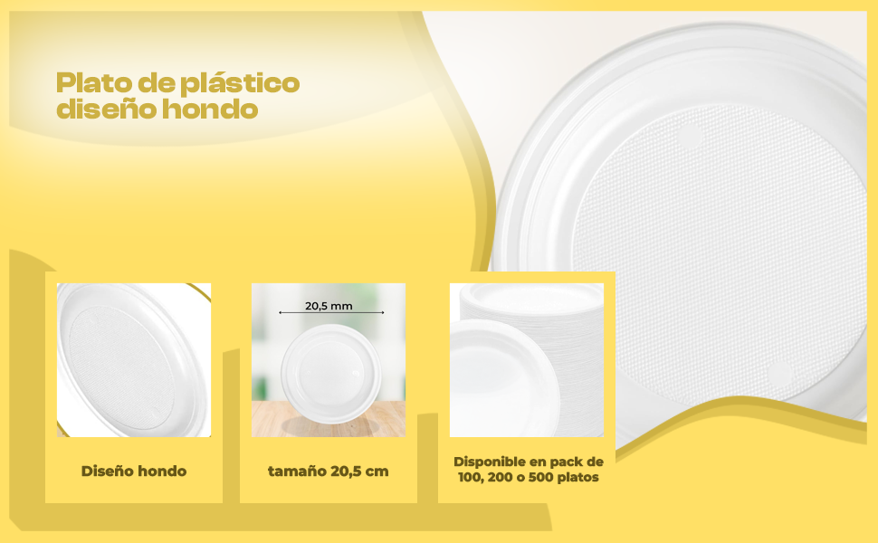 Banner - Platos hondo de plástico blancos reutilizables 20.5 cm 100 unidades