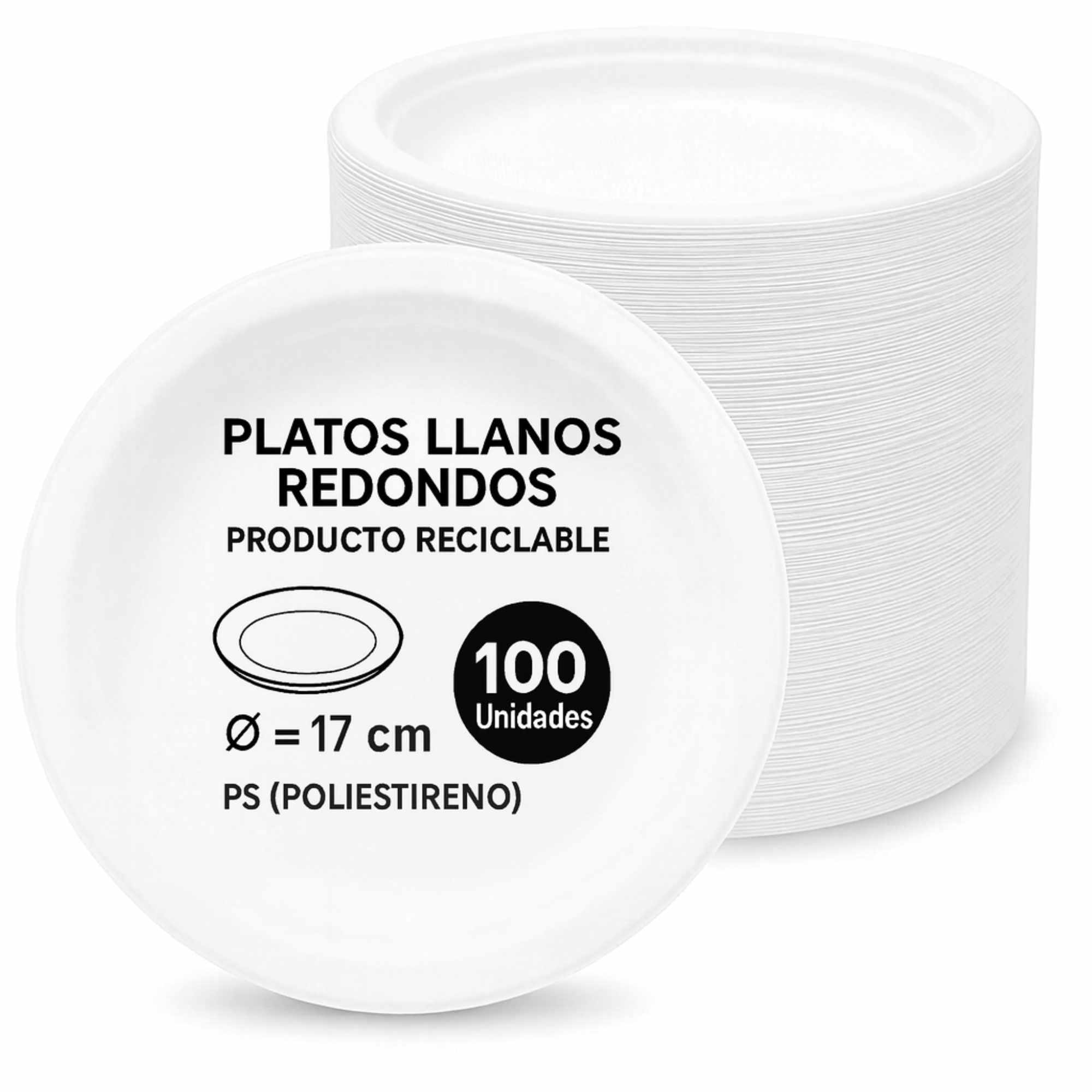 Platos llanos de plástico blancos reutilizables 17 cm 100 unidades