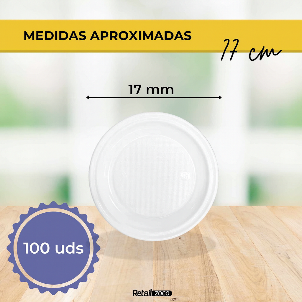 Platos llanos de plástico blancos reutilizables 17 cm 100 unidades - imagen 4