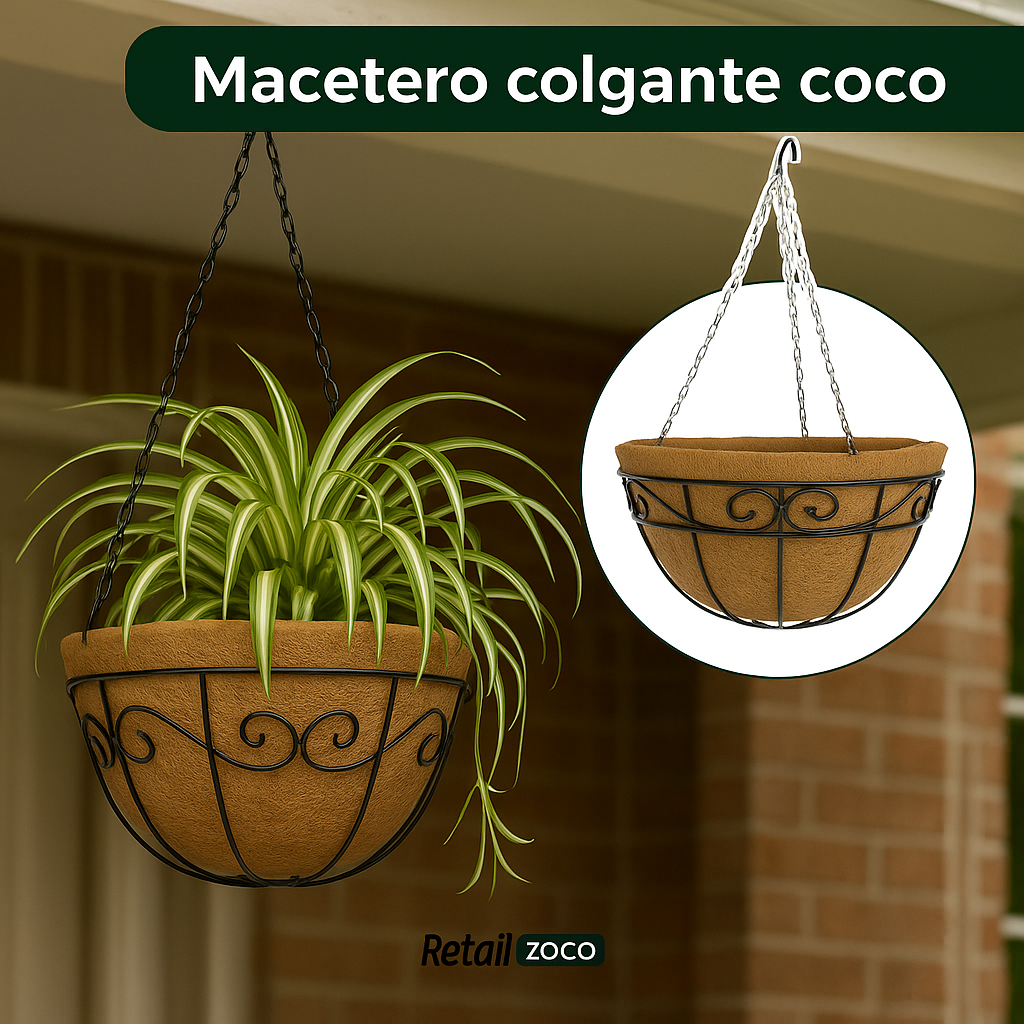 Macetero de coco colgante diámetro 20 cm arabesco - imagen 2