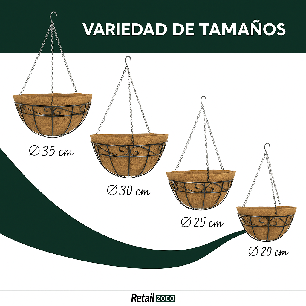 Macetero de coco colgante diámetro 20 cm arabesco - imagen 5