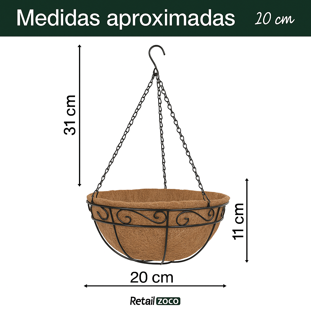 Macetero de coco colgante diámetro 20 cm arabesco - imagen 6