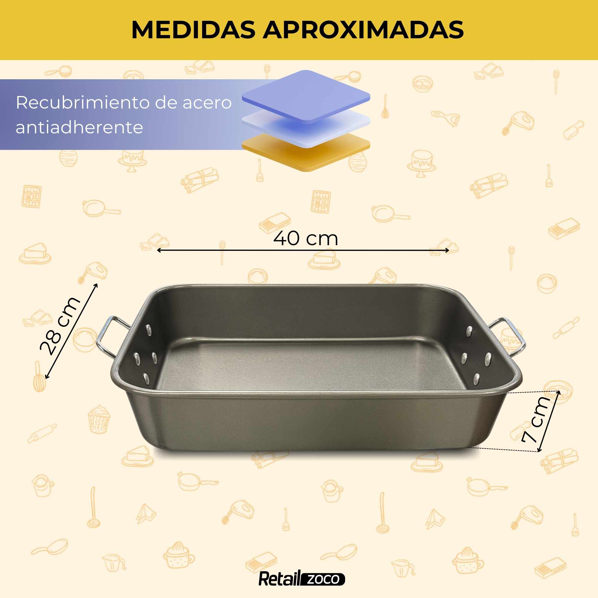 Bandeja para el Horno Antiadherente con asas abatibles 40x28x7 cm - imagen 3