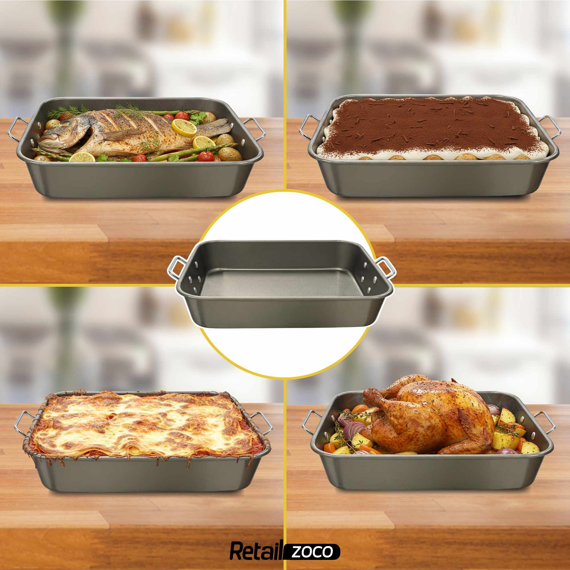 Bandeja para el Horno Antiadherente con asas abatibles 40x28x7 cm - imagen 6