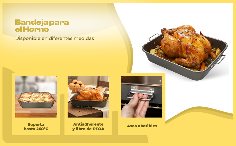 Banner - Bandeja para el Horno Antiadherente con asas abatibles 40x28x7 cm