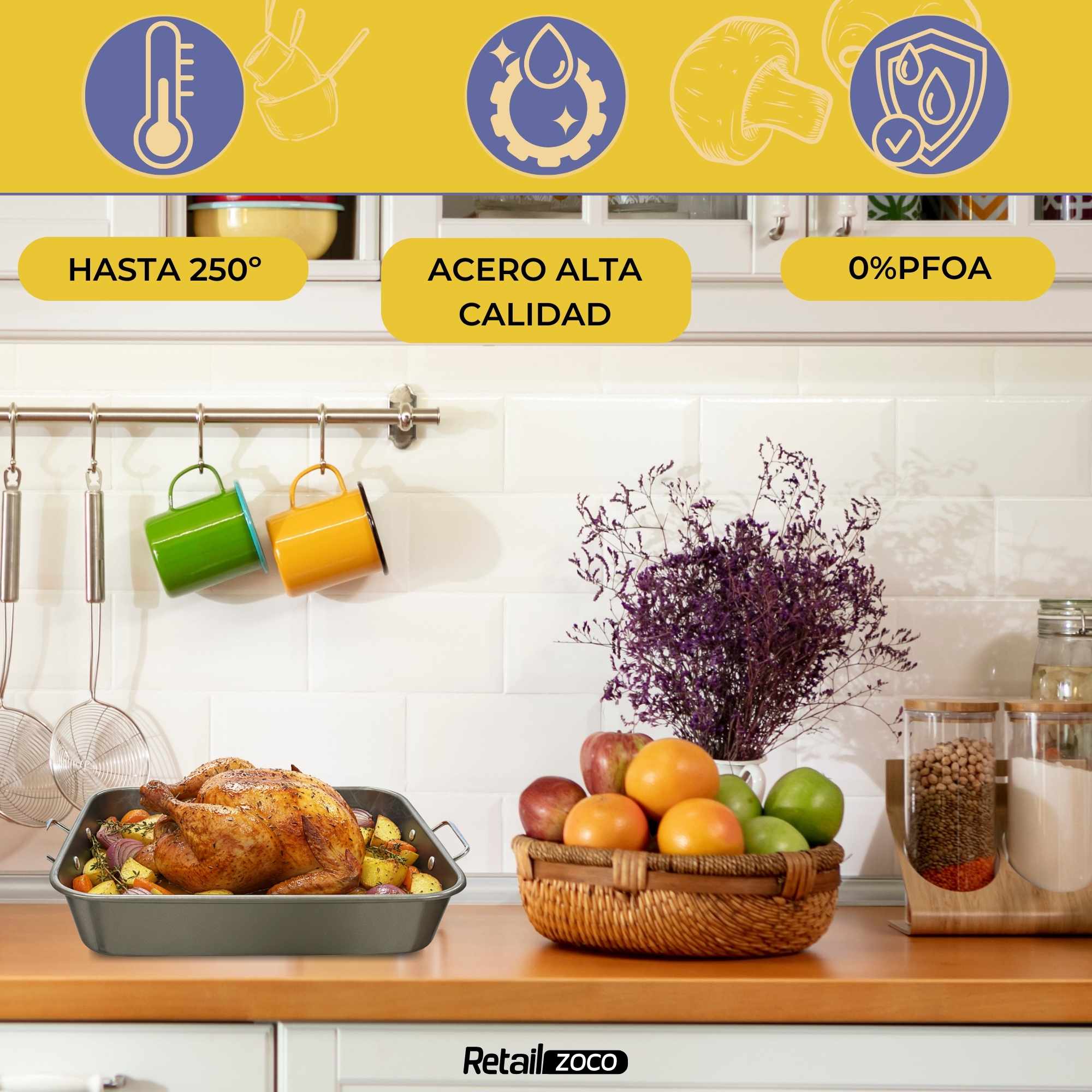 Bandeja para el Horno Antiadherente con asas abatibles 28x21x5 cm - imagen 2