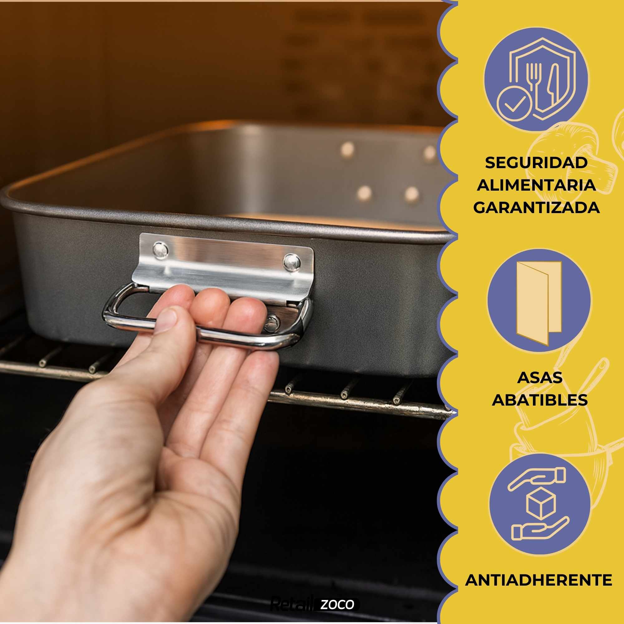 Bandeja para el Horno Antiadherente con asas abatibles 28x21x5 cm - imagen 4
