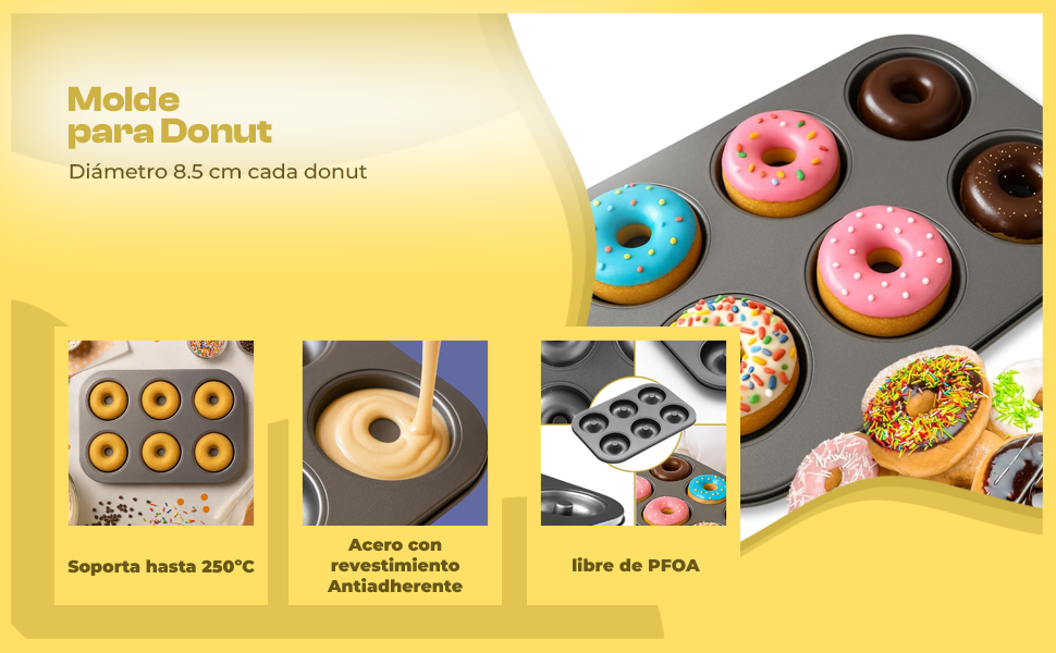 Banner - Molde para donuts con 6 cavidades de 8.5 cm diámetro
