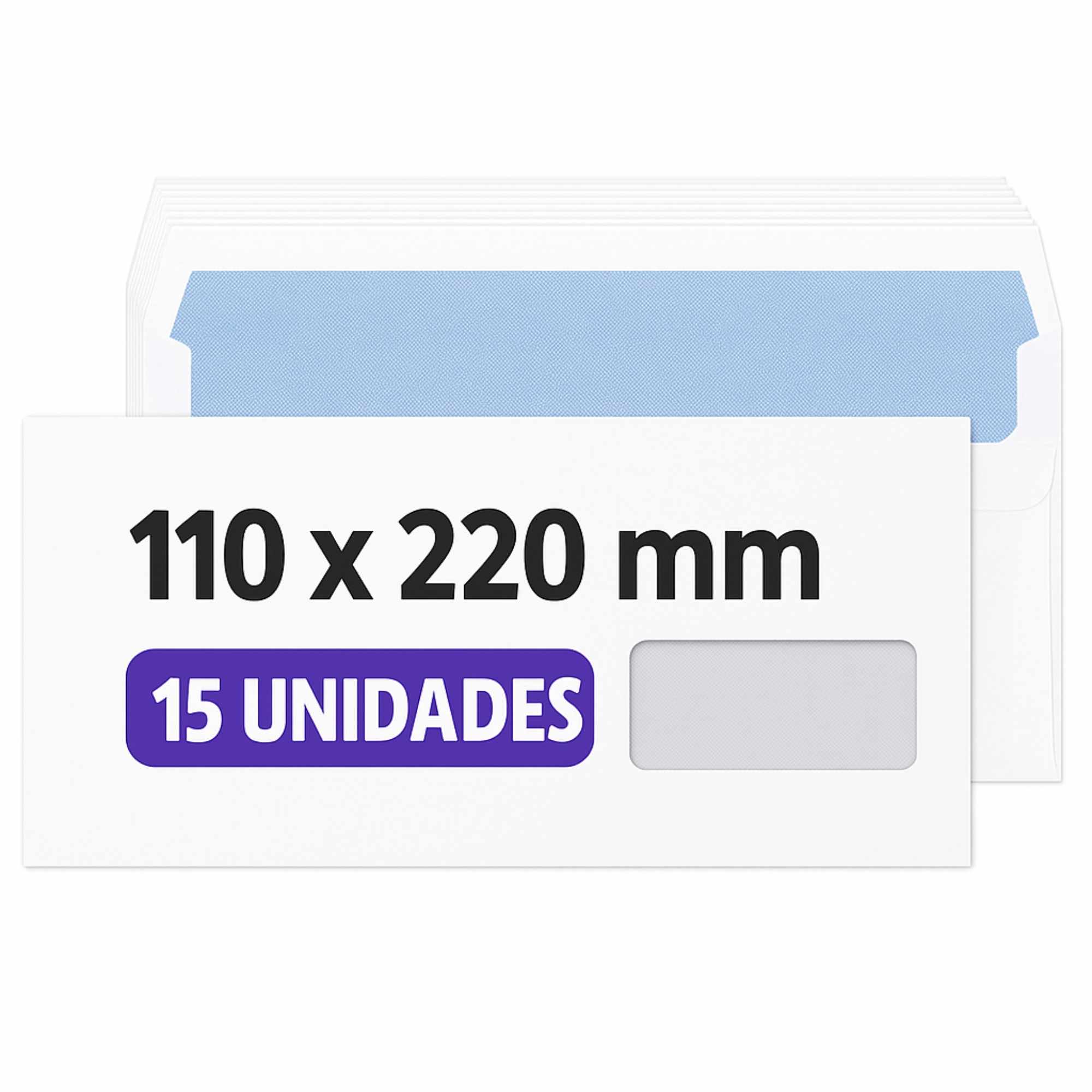Sobre Americano 110 x 220 mm autoadhesivos con ventana 15 unidades - imagen 1