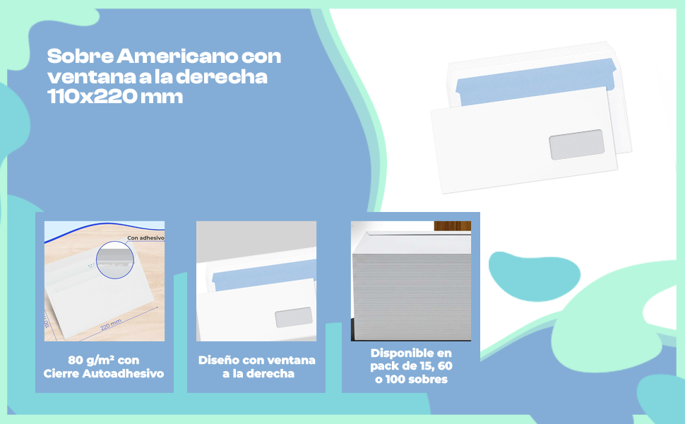 Banner - Sobre Americano 110 x 220 mm autoadhesivos con ventana 15 unidades