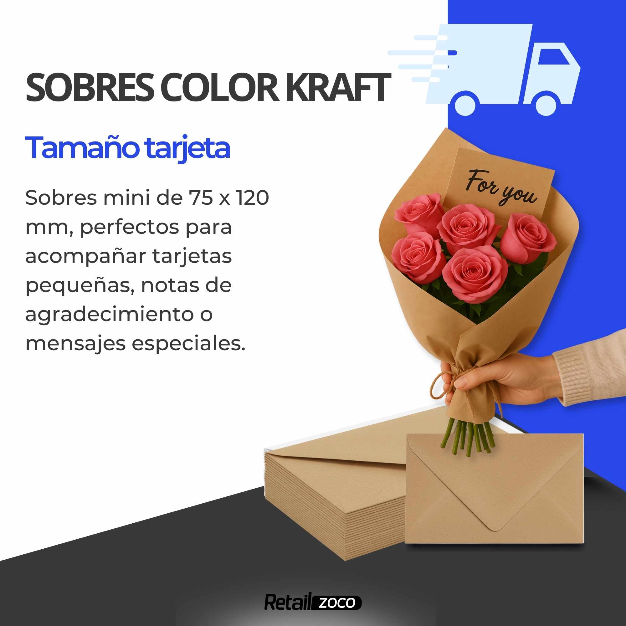 Sobres Pequeños 75 x 120 mm Kraft 15 unidades - imagen 2
