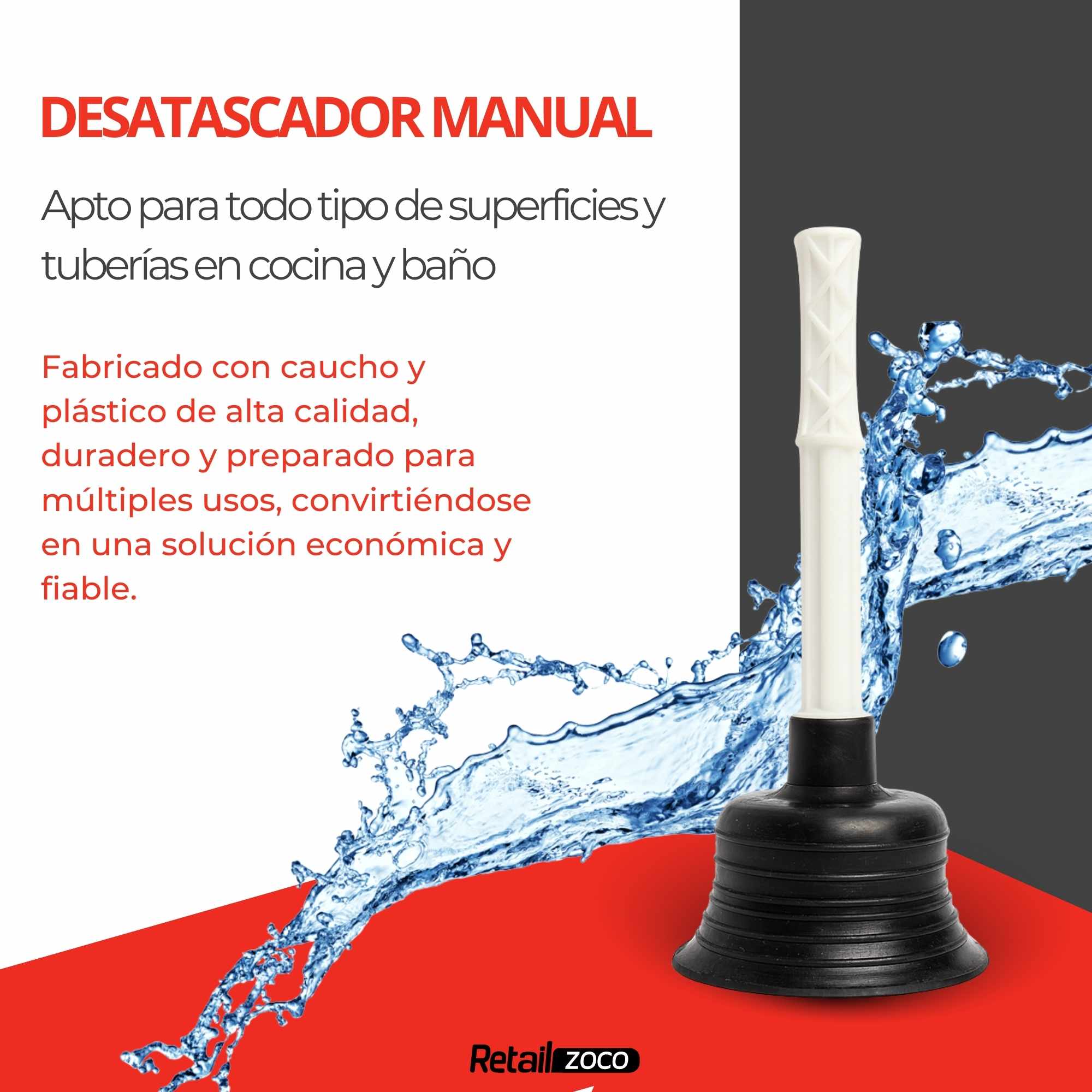 Desatascador de Fregadero de 100 mm de diámetro con Mango - imagen 2