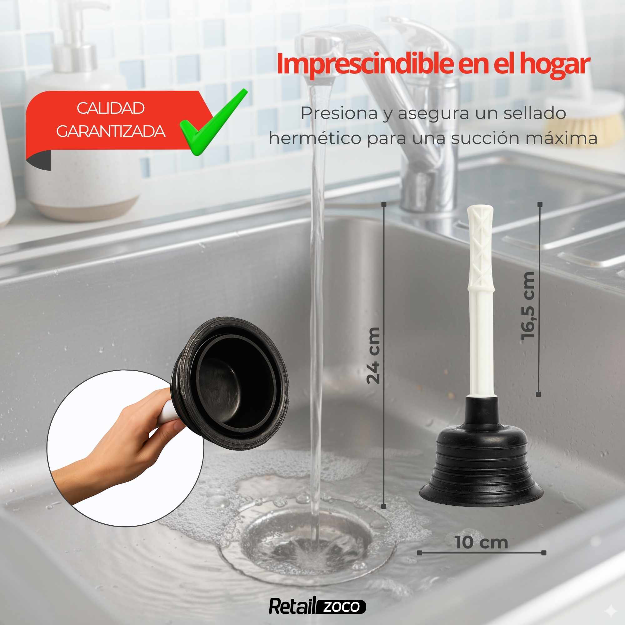 Desatascador de Fregadero de 100 mm de diámetro con Mango - imagen 6