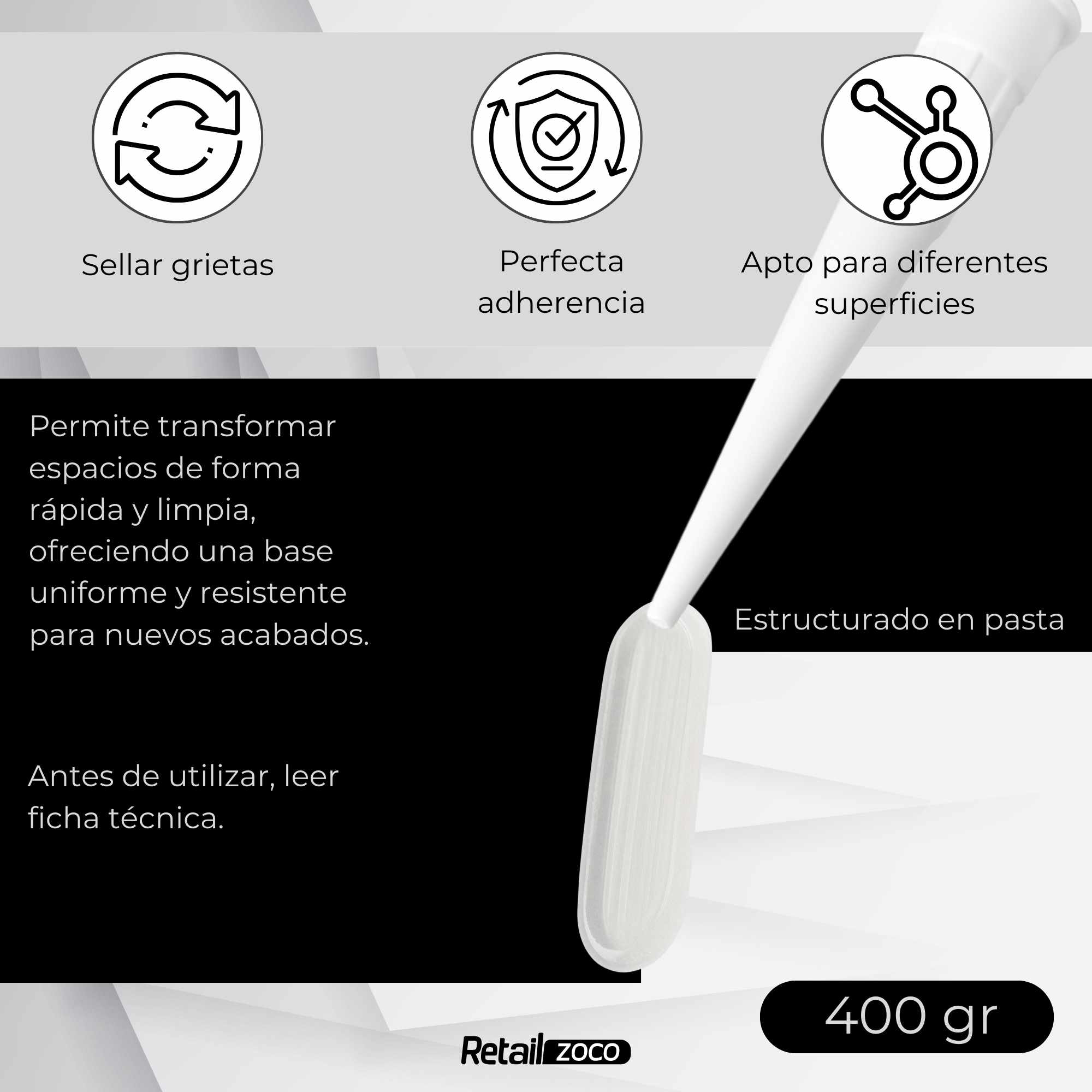 Masilla acrílica blanca para pistola 400 gramos - imagen 4