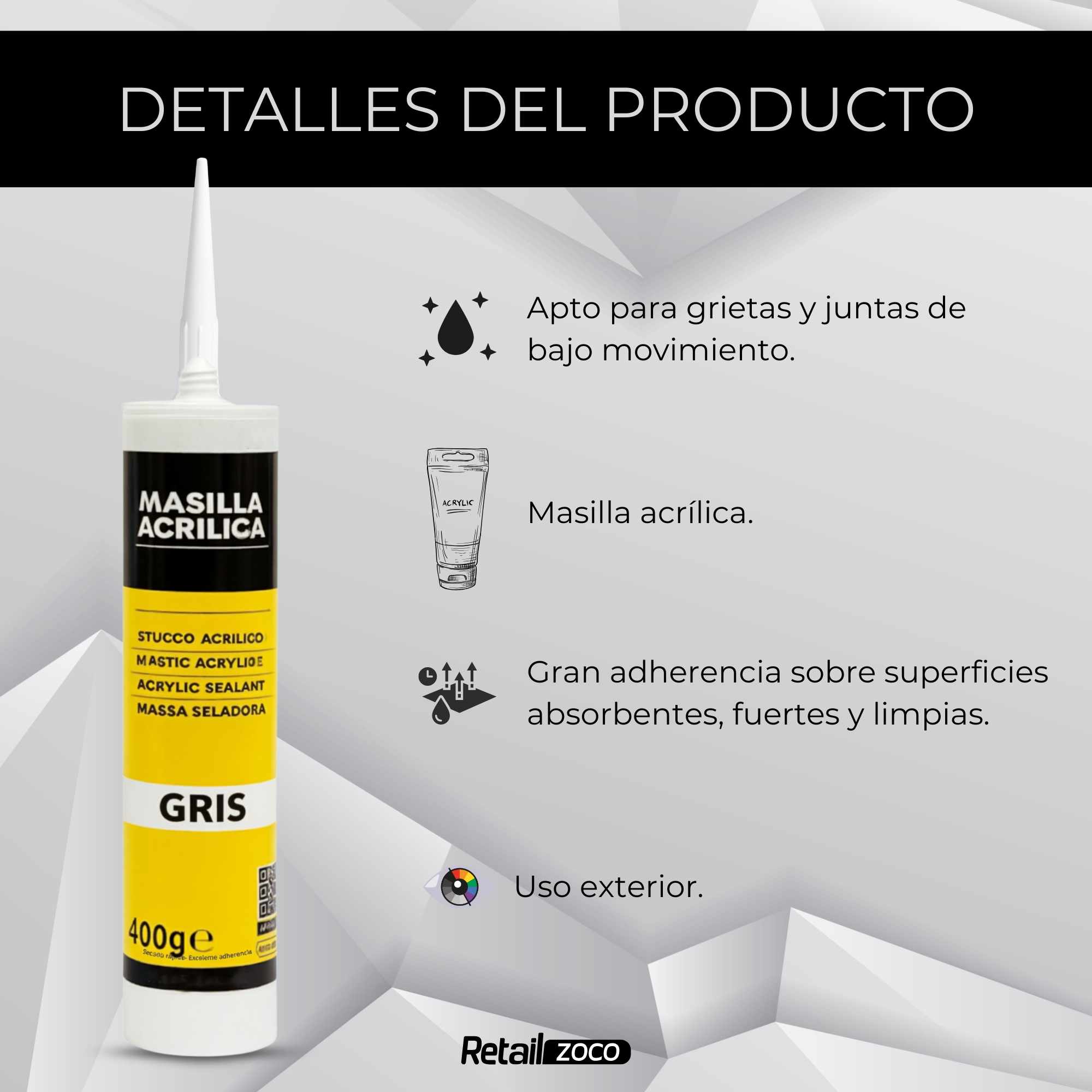 Masilla acrílica gris para pistola 400 gramos - imagen 3