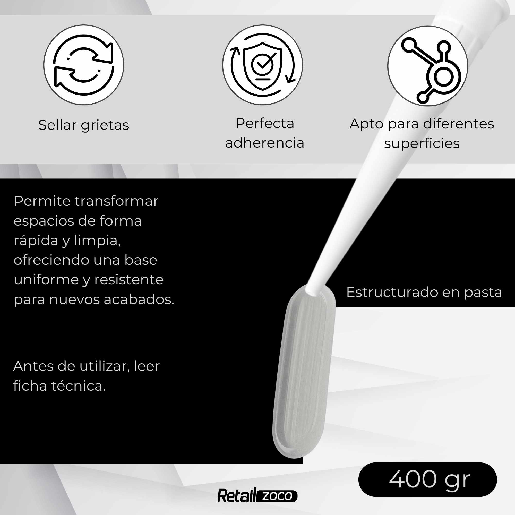 Masilla acrílica gris para pistola 400 gramos - imagen 5