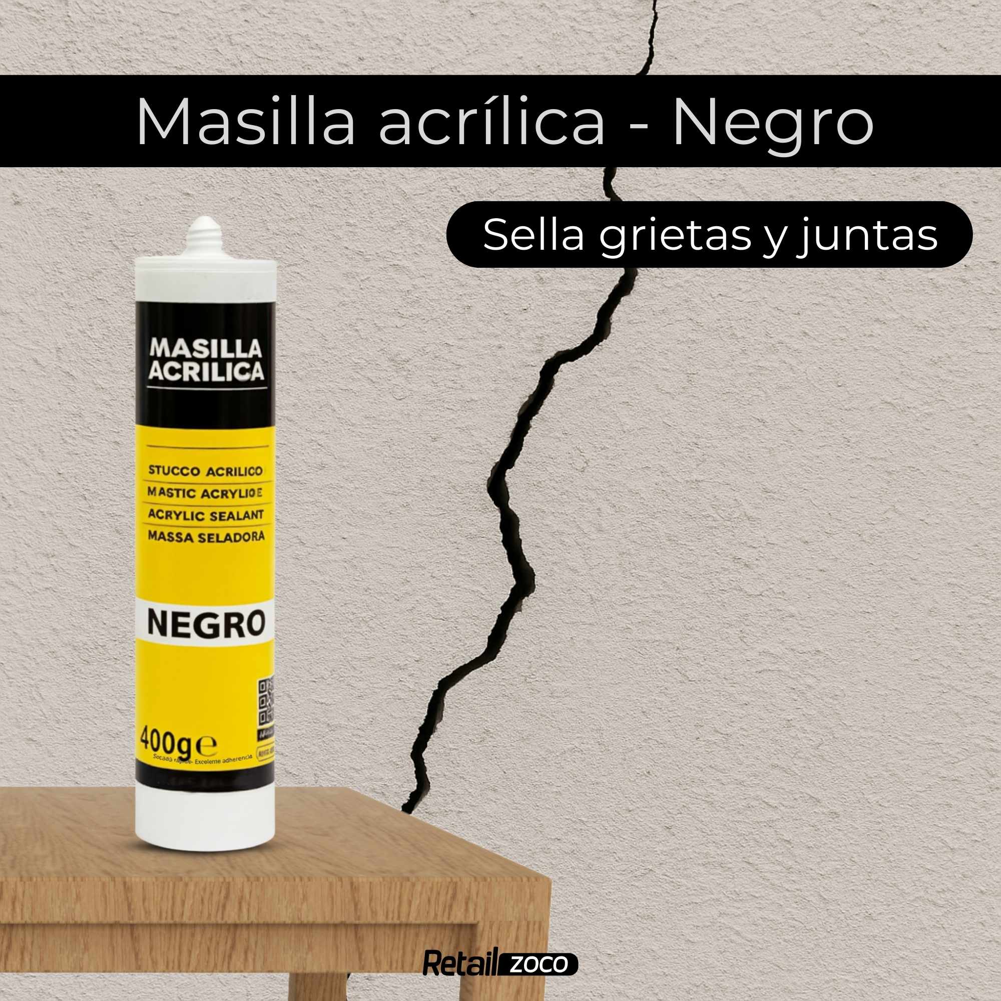 Masilla acrílica negra para pistola 400 gramos - imagen 2