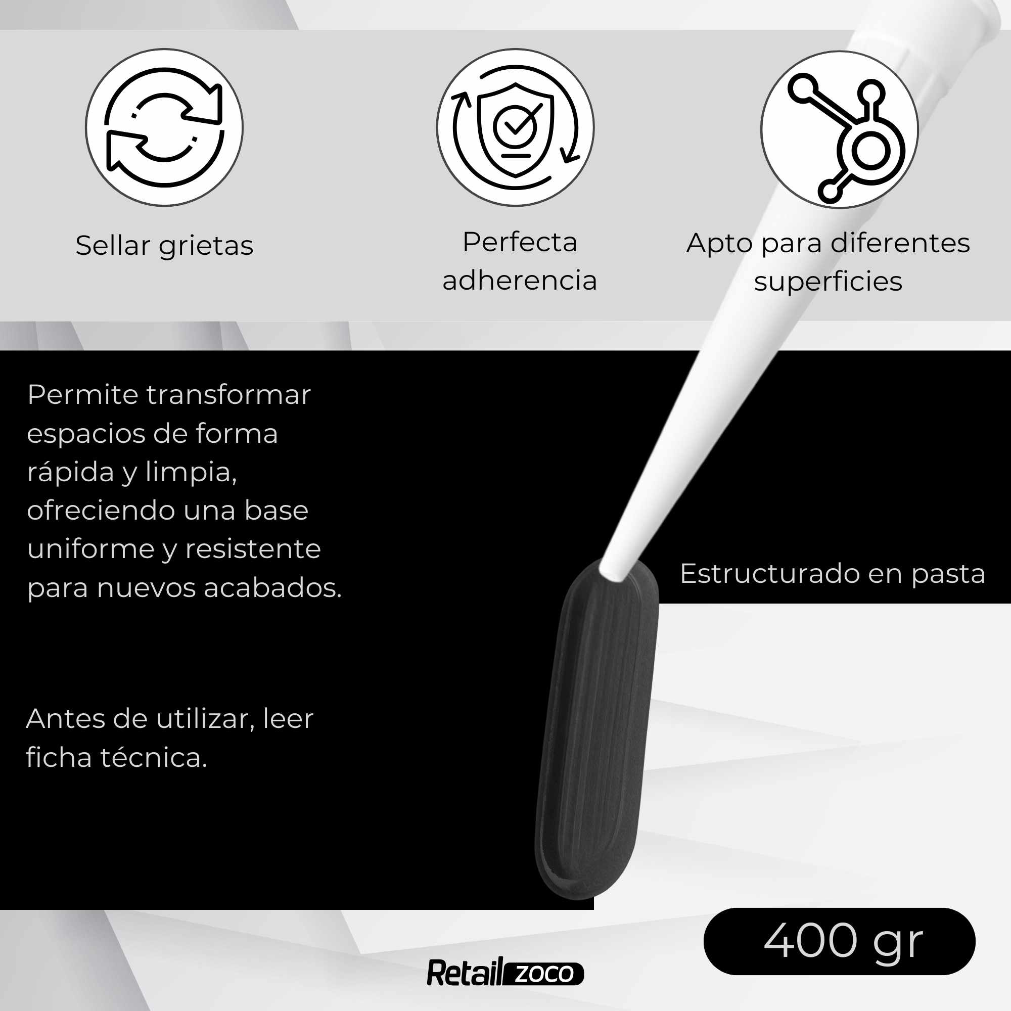 Masilla acrílica negra para pistola 400 gramos - imagen 5
