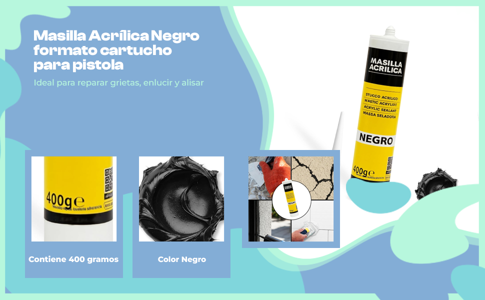 Banner - Masilla acrílica negra para pistola 400 gramos
