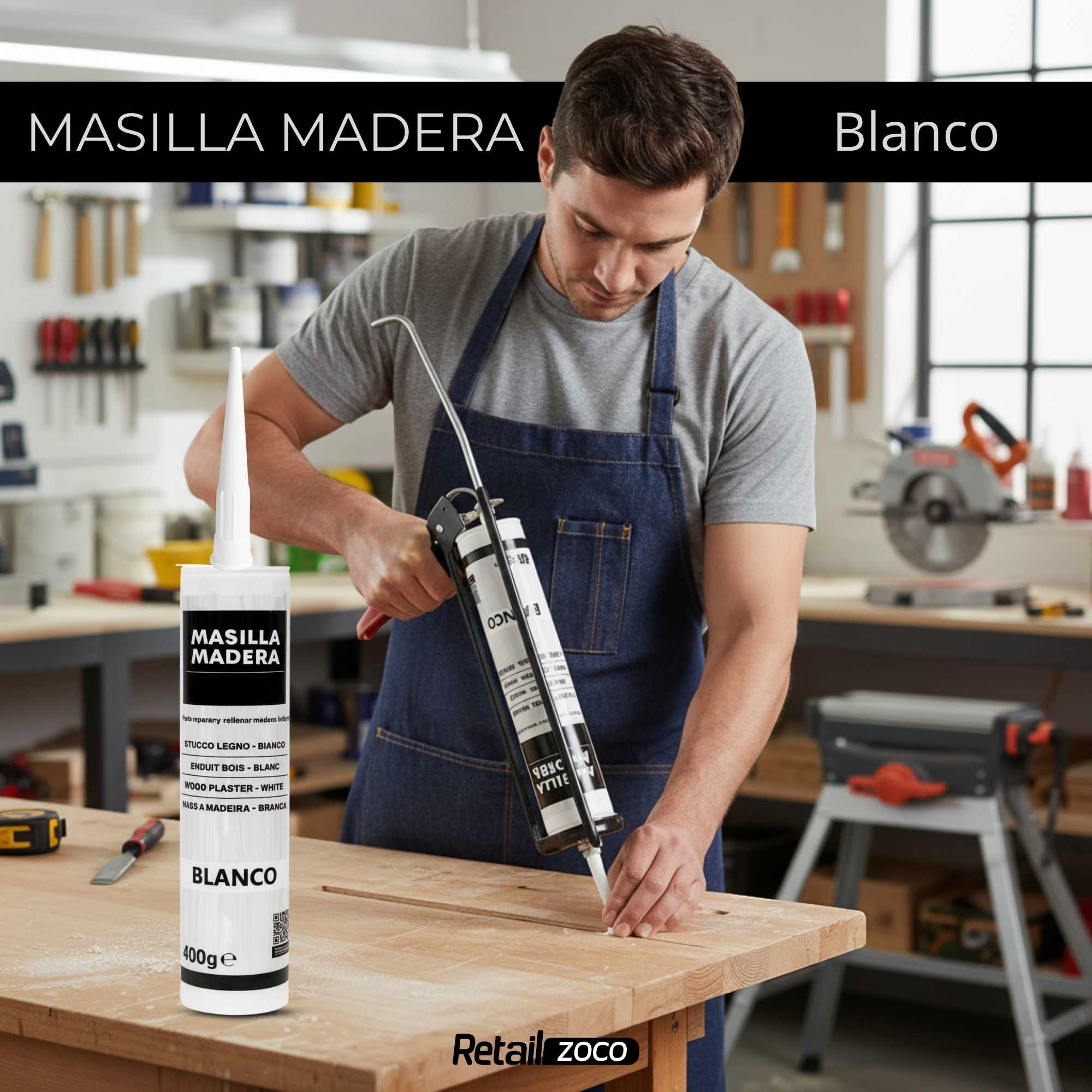 Masilla madera blanca para pistola 400 gramos - imagen 2