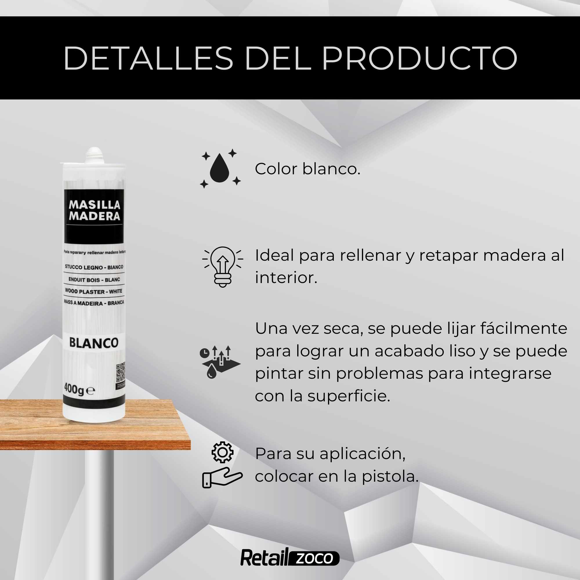 Masilla madera blanca para pistola 400 gramos - imagen 3