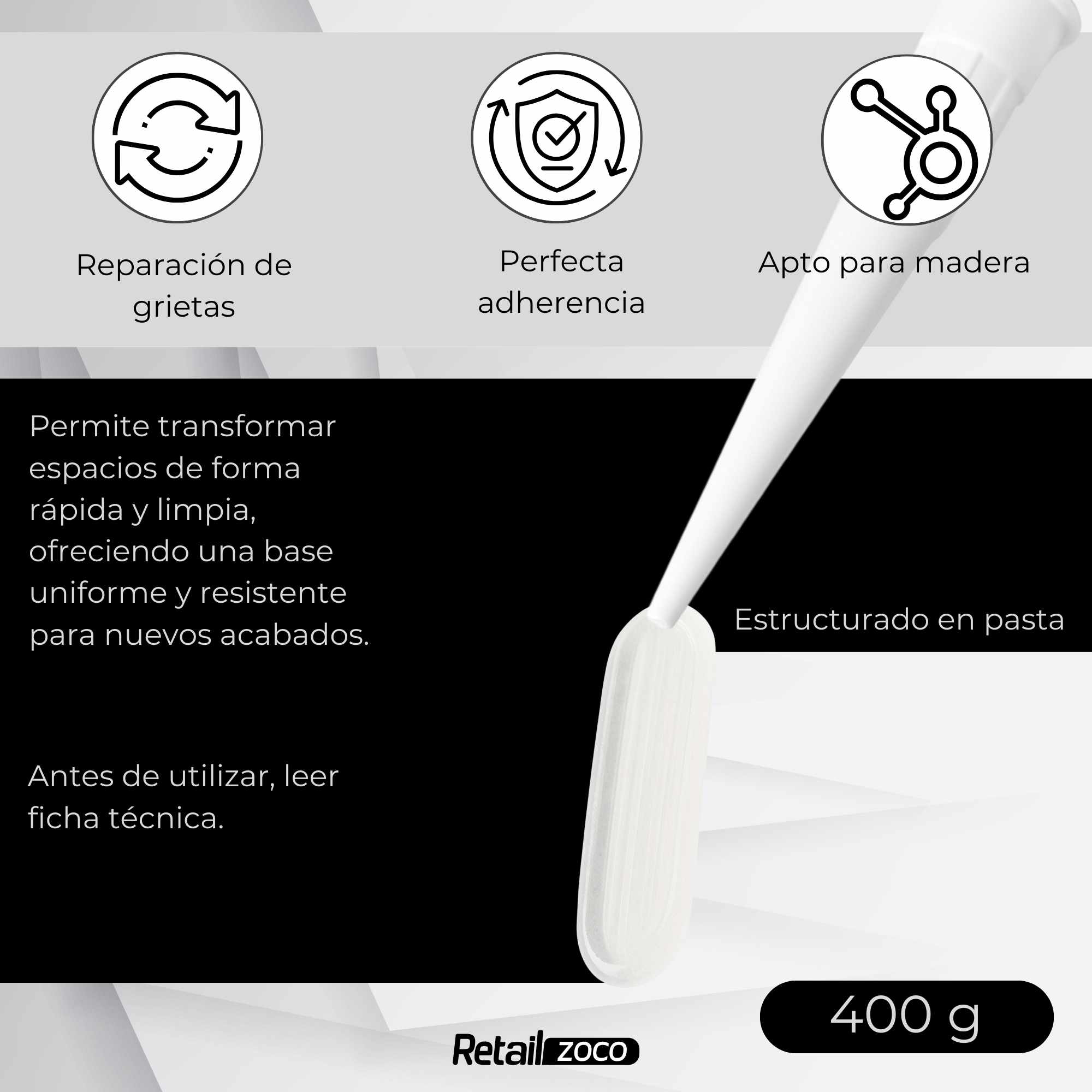 Masilla madera blanca para pistola 400 gramos - imagen 4