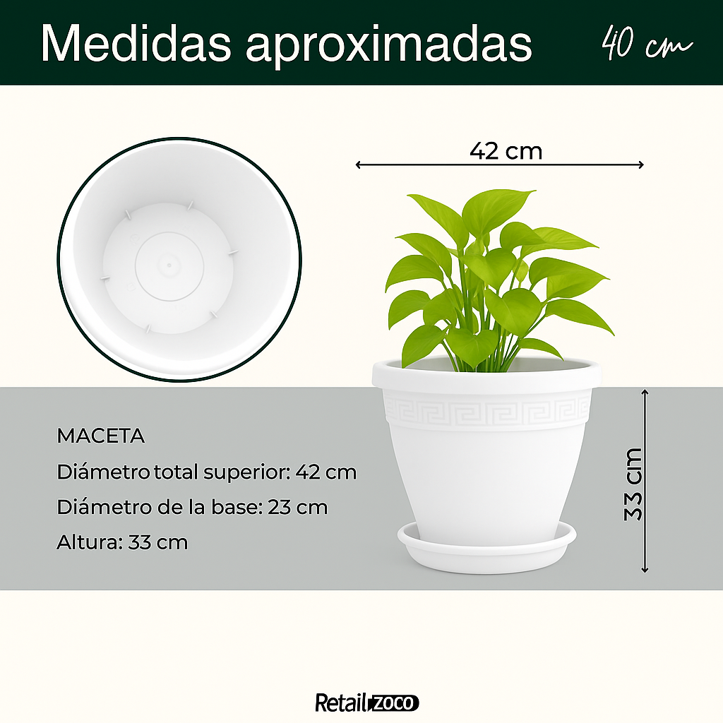 Macetero redondo de plastico 40 cm Blanco - imagen 5