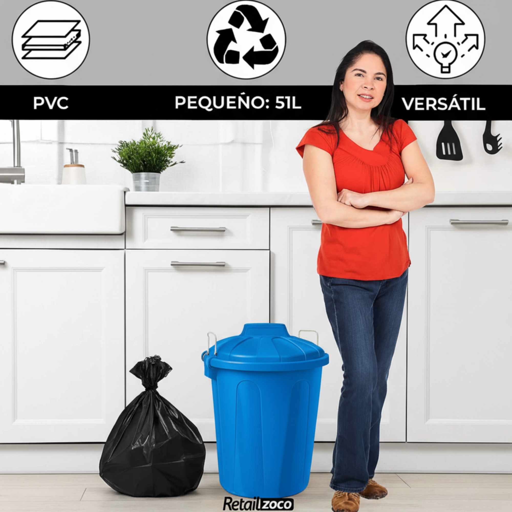 Cubo de basura comunidad 51 Litros Azul - imagen 2