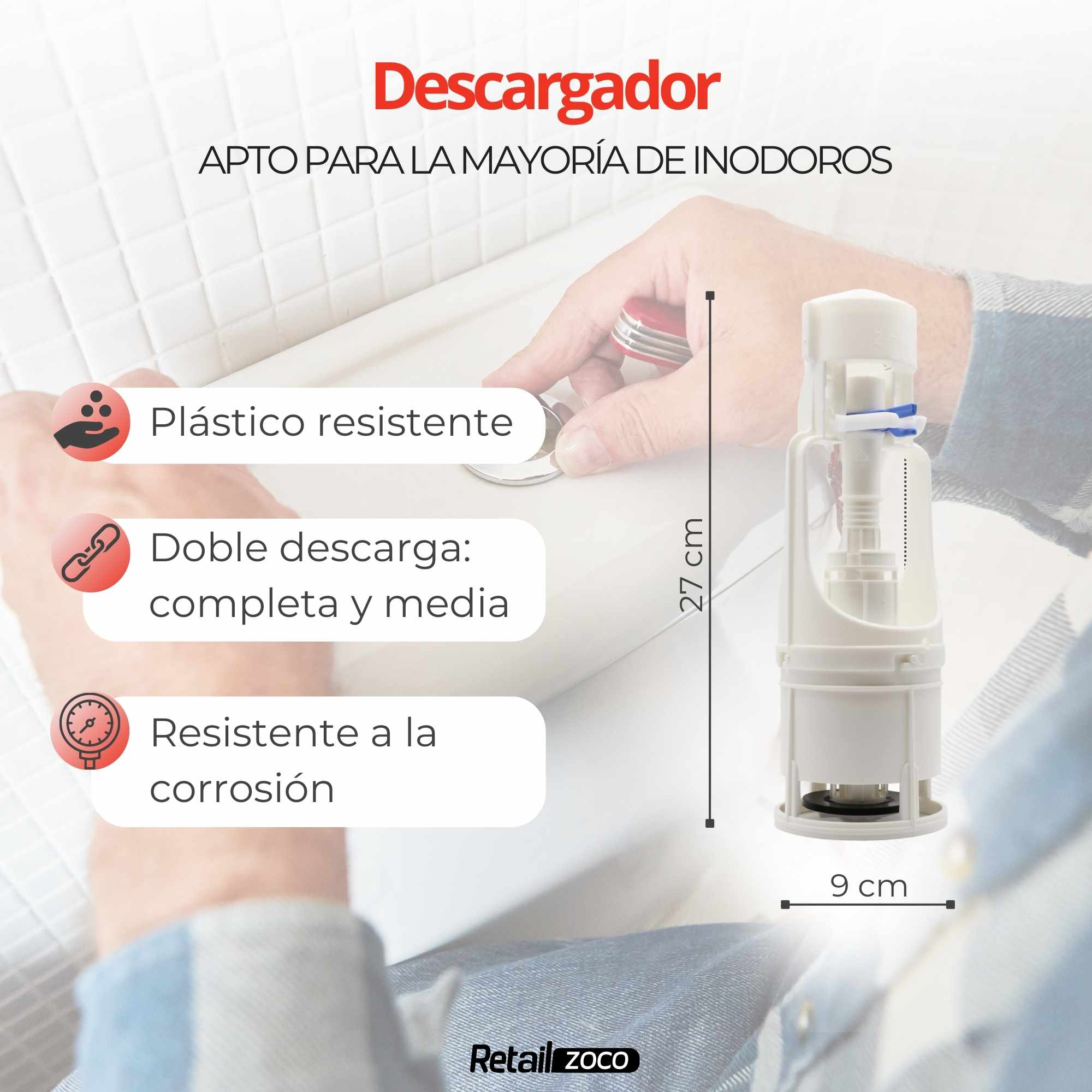 Descargador de WC con doble pulsador universal - imagen 4