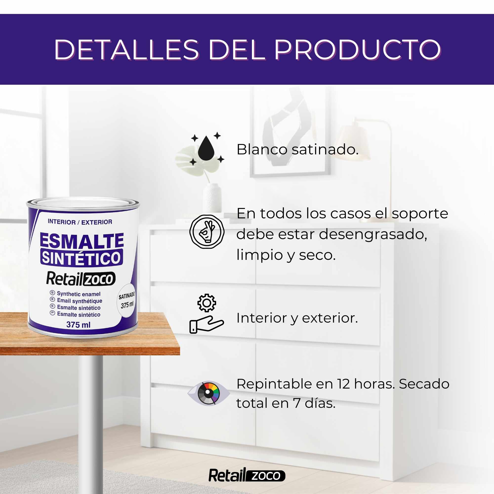 Esmalte sintetico Blanco Satinado 375 ml - imagen 3