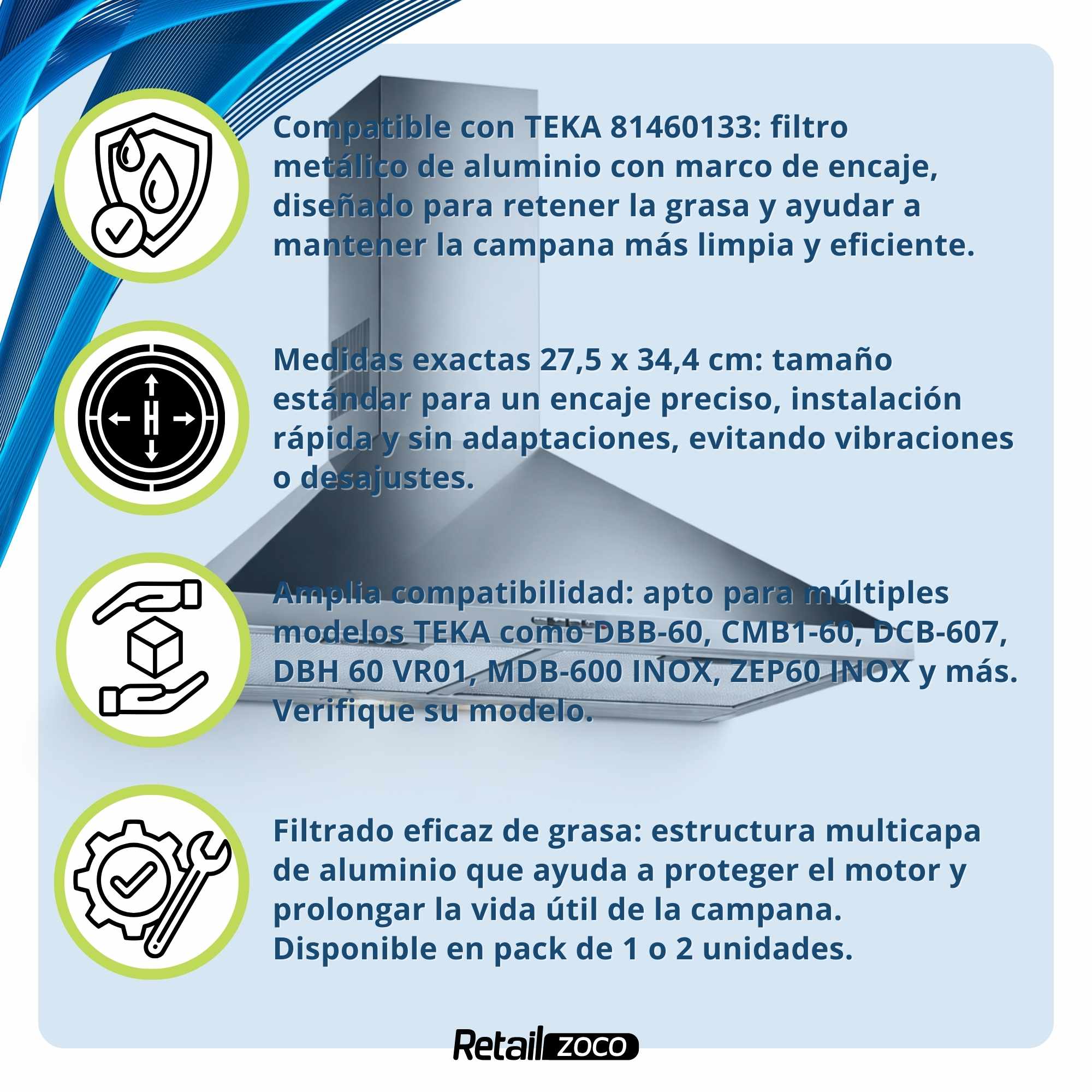 Filtro de Campana Extractora compatibles con Teka 81460133 - imagen 3