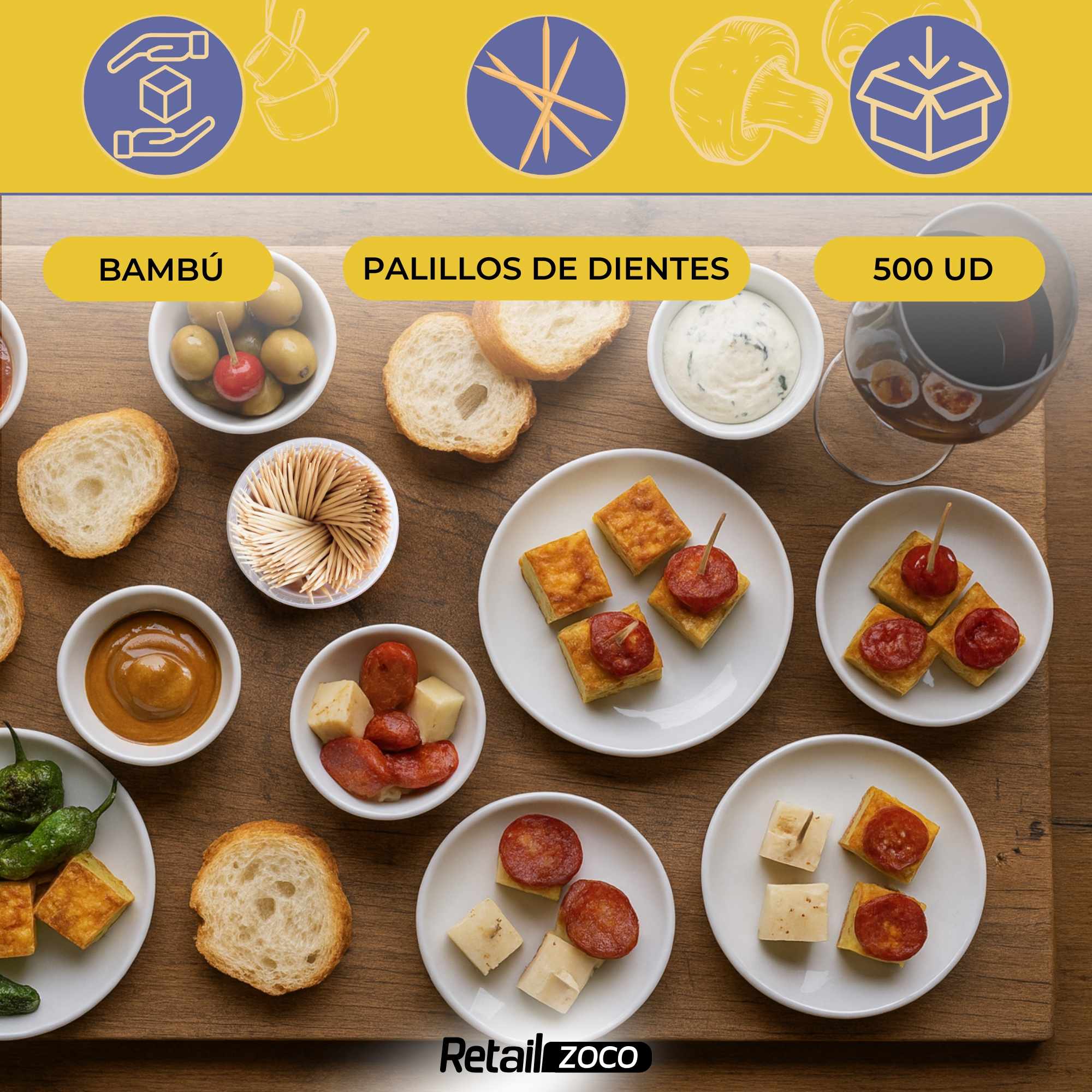 Palillos de dientes de madera de bambú 500 unidades - imagen 2