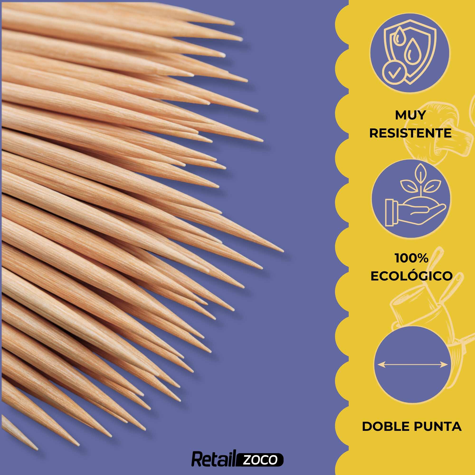 Palillos de dientes de madera de bambú 500 unidades - imagen 3