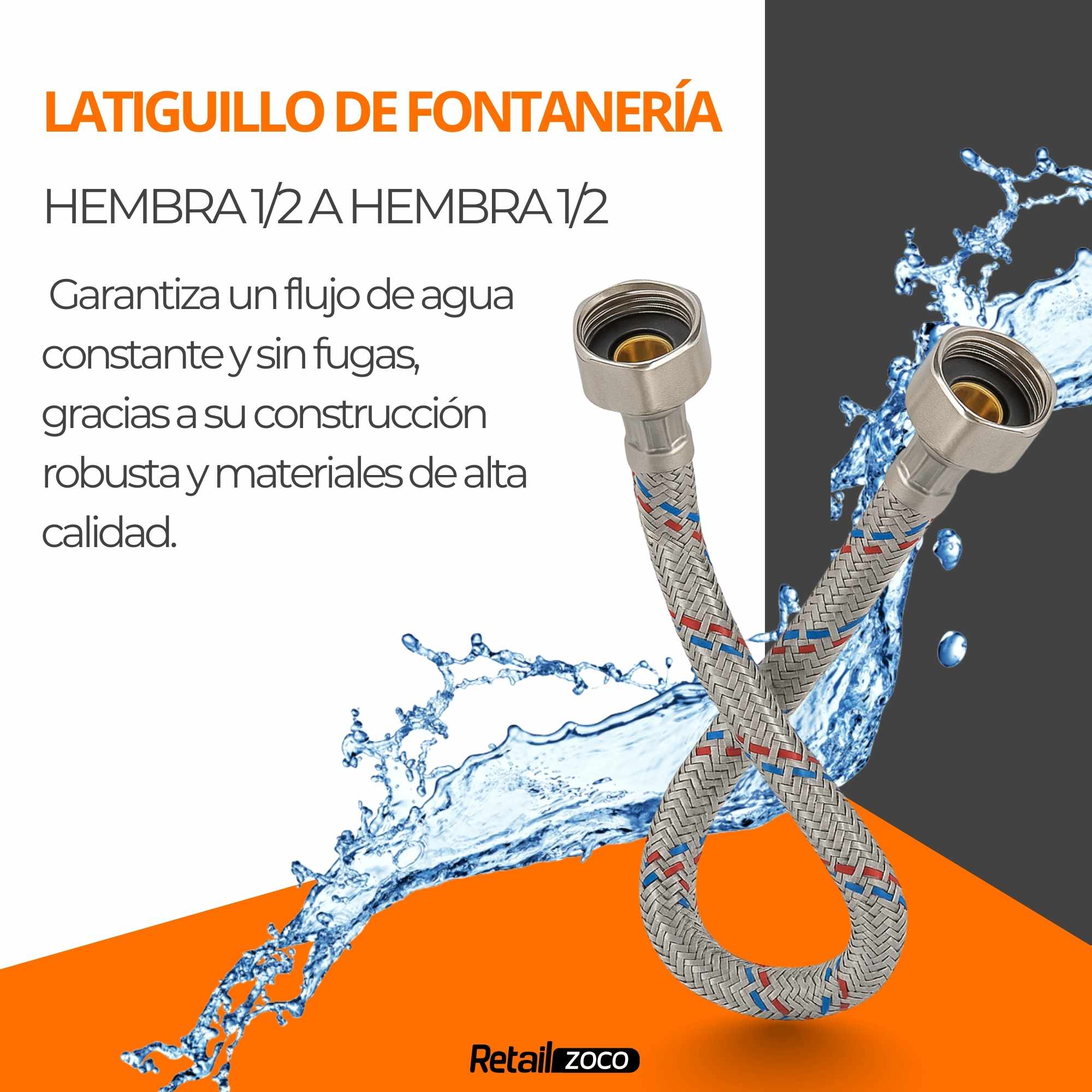 Latiguillo de Grifo Flexible 30 cm Hembra a Hembra 1/2 - imagen 2