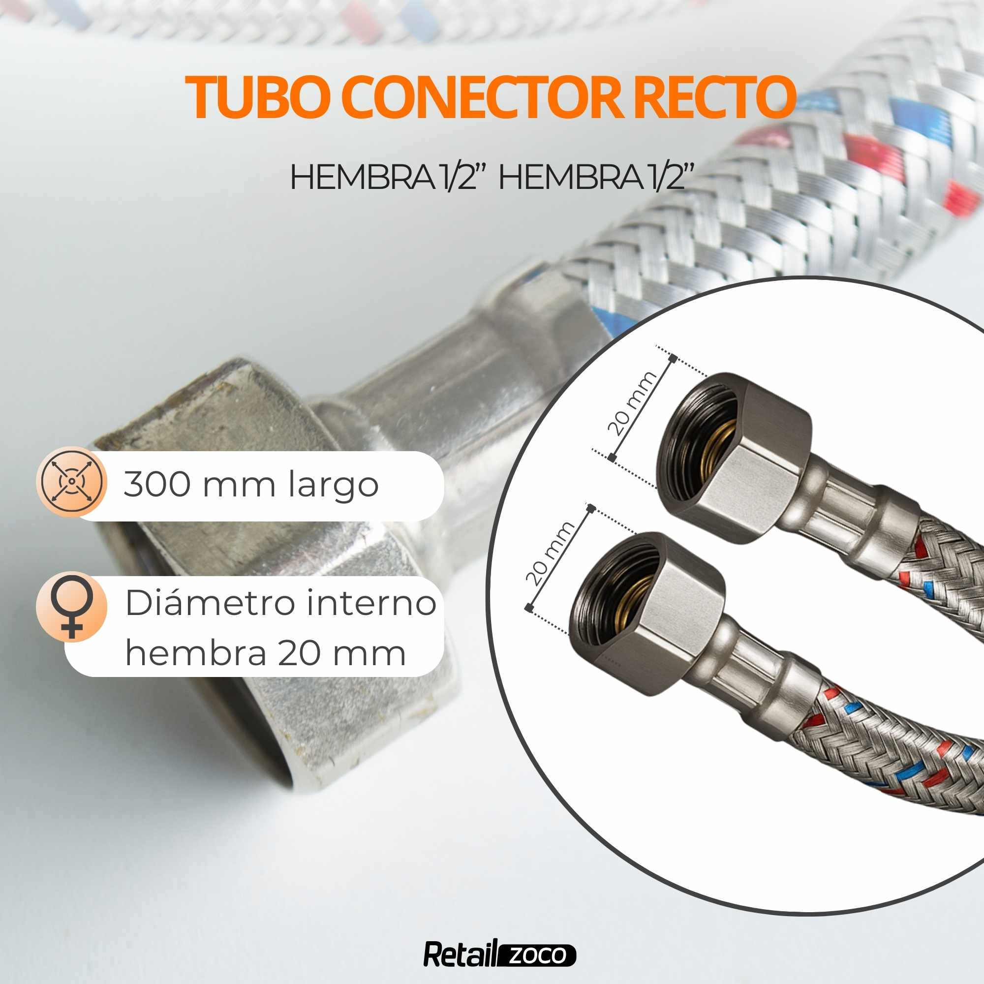 Latiguillo de Grifo Flexible 30 cm Hembra a Hembra 1/2 - imagen 4