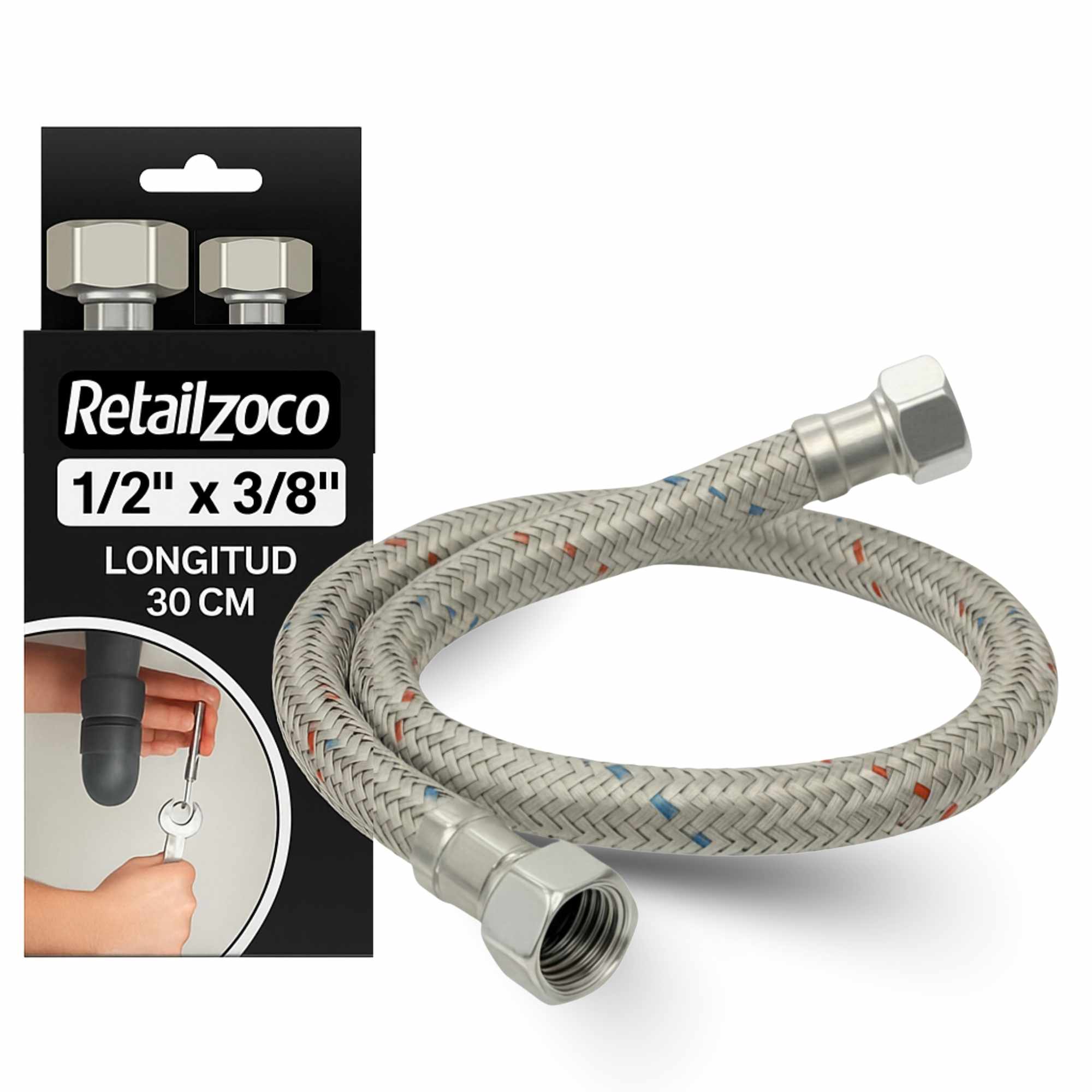 Latiguillo de Grifo Flexible 30 cm Hembra 3/8 a Hembra 1/2